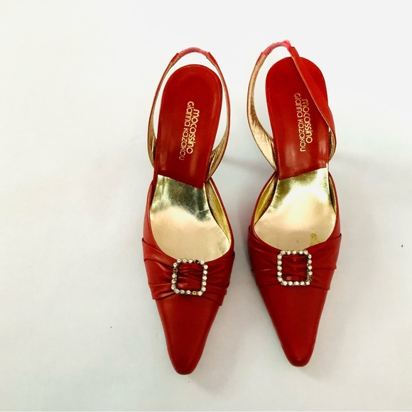 Mocassino Red Leather Slingback with rhinestones - Picture 4 of 4